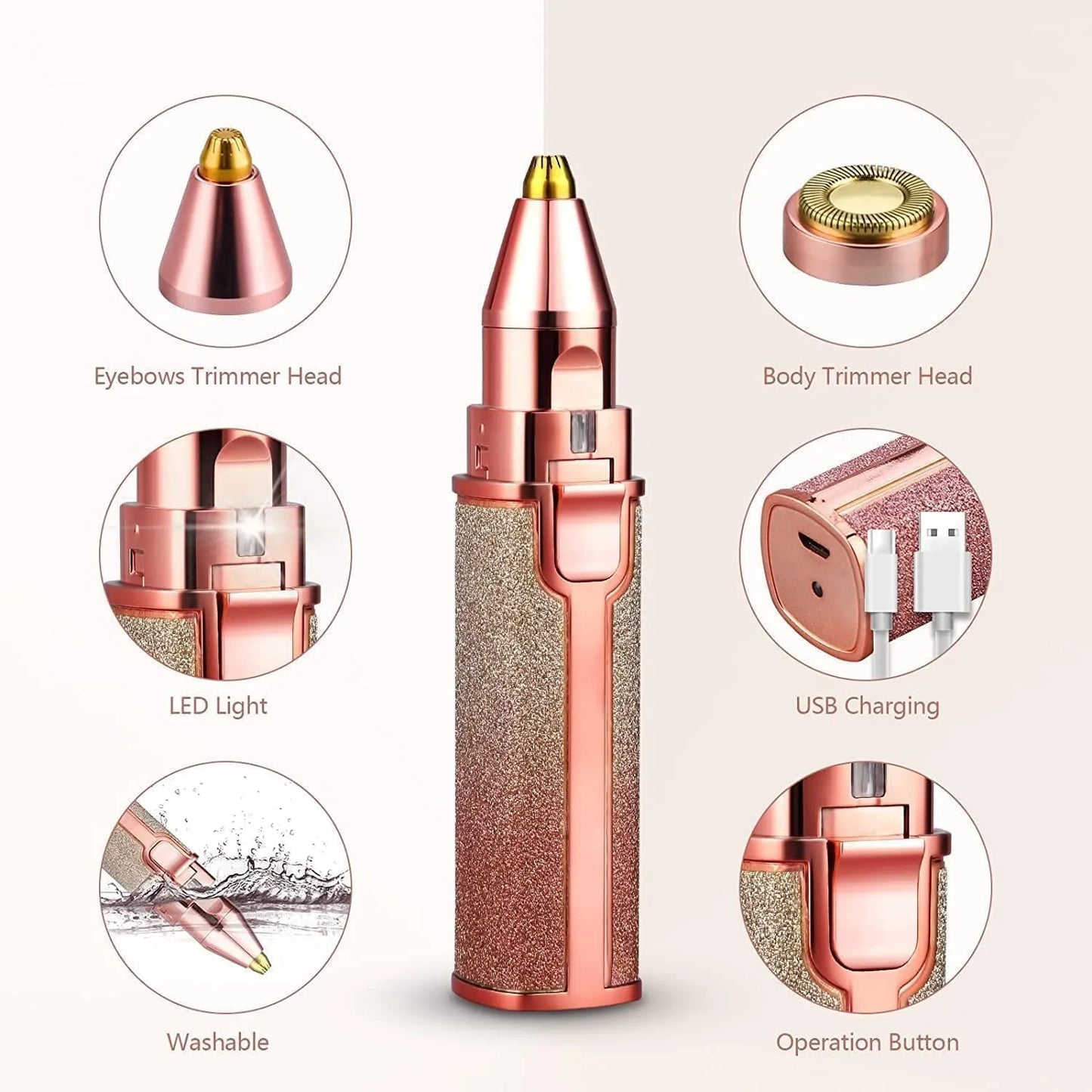 2-in-1 rechargeable facial hair and eyebrow trimmer featuring dual trimming heads for versatile beauty care