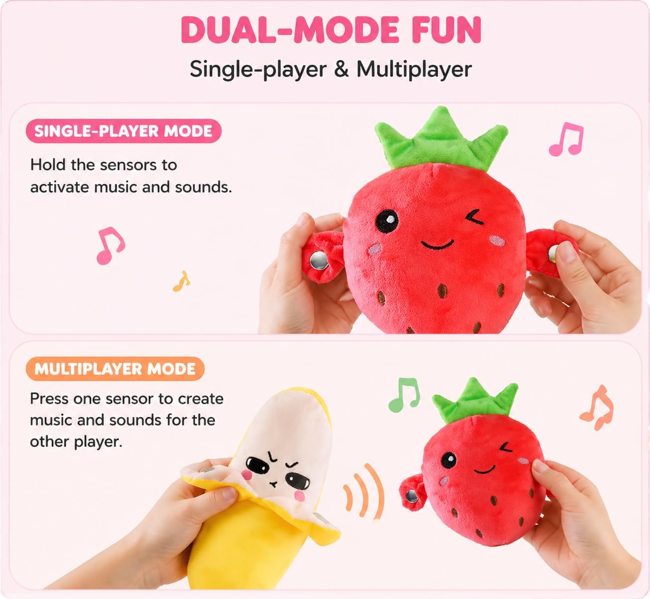 Interactive Fruit sensing Rhythm toy, with Piano and Fruit Metronome Sounds.