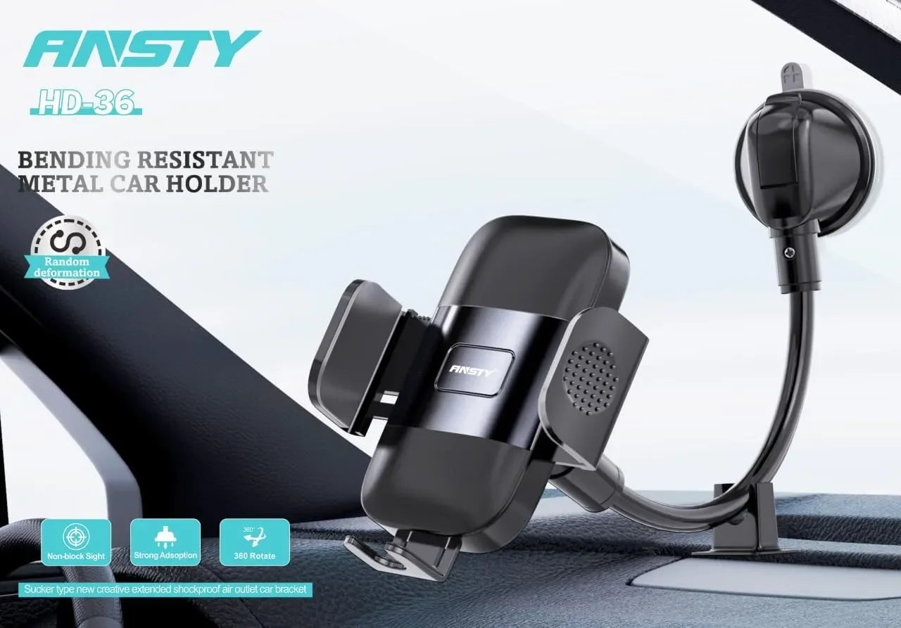 Ansty HD-36 universal car phone holder providing stable hands-free support for navigation, calls, and media control