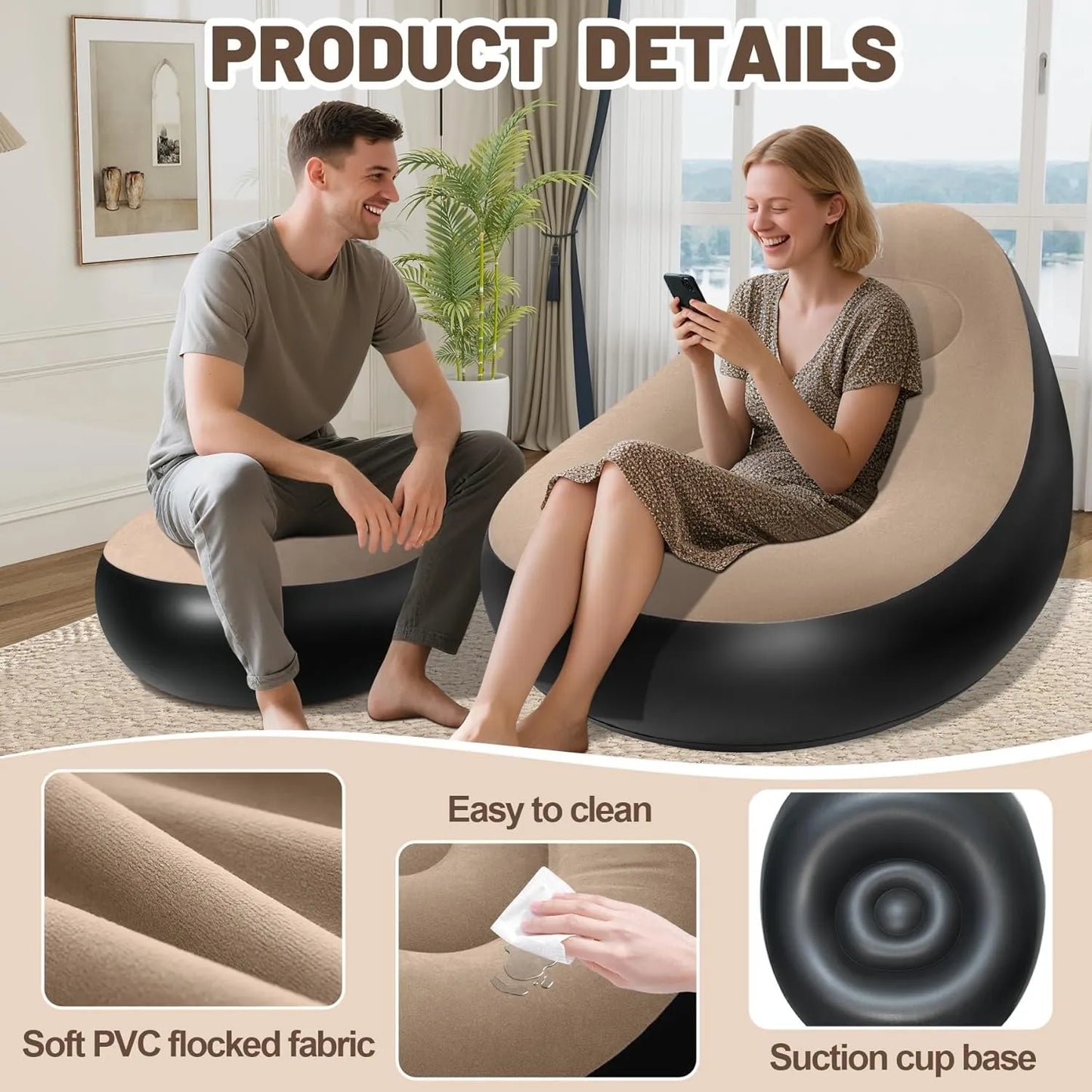 Chsuiwe portable inflatable sofa ottoman set ideal for camping, living rooms, patios, travel, and leisure activities