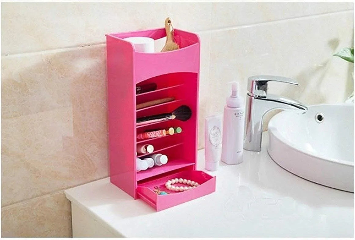 Cosmake 6-layer upright cosmetic organizer featuring six spacious layers for organized beauty product storage
