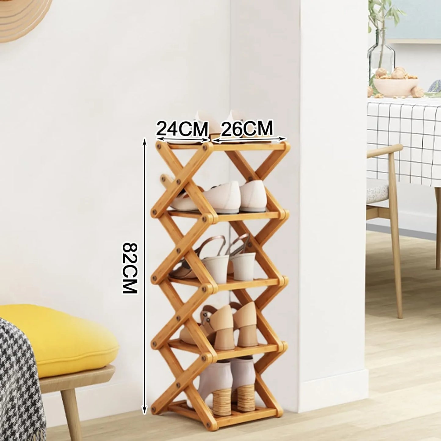 DaJave 5-tier foldable bamboo shoe rack ideal for entryways, bedrooms, closets, and living spaces with minimalist style
