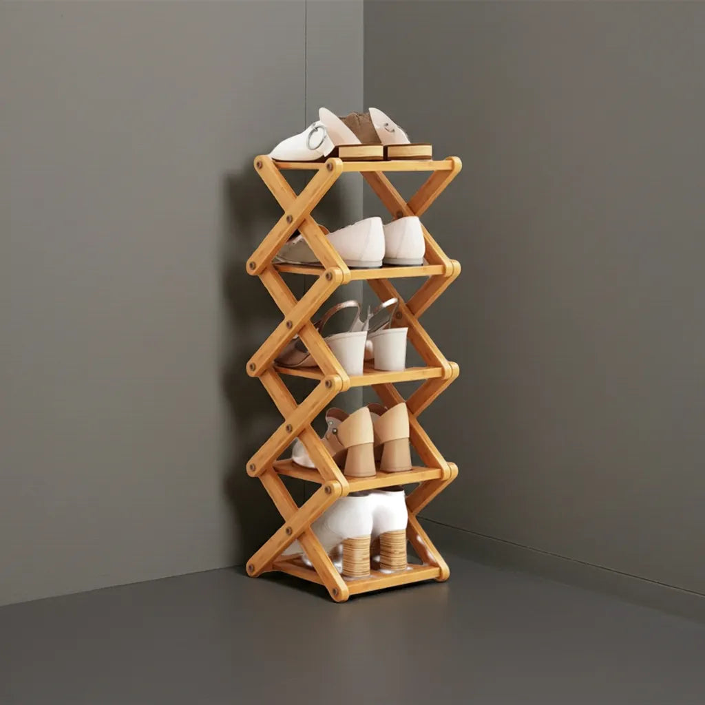 DaJave 5-tier foldable bamboo shoe rack featuring a space-saving foldable design for easy storage and setup