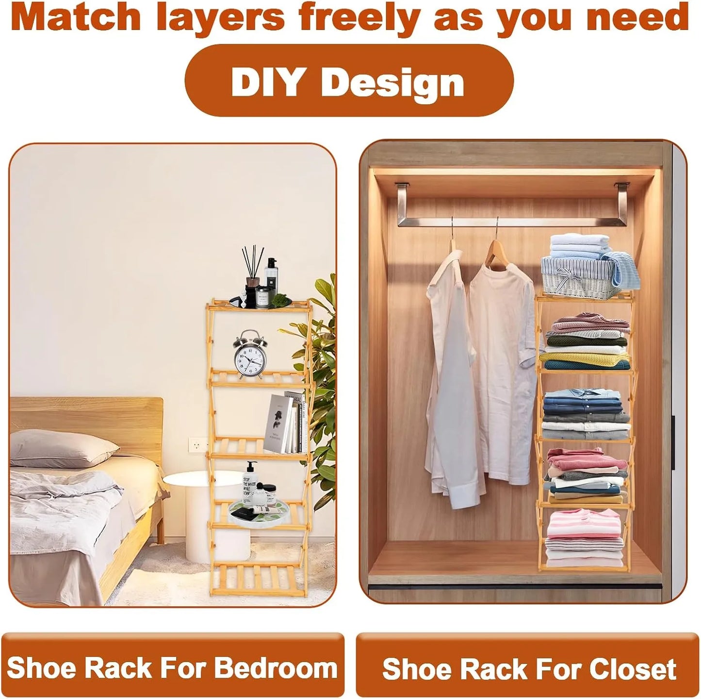 DaJave 5-tier foldable bamboo shoe rack providing stylish, space-saving storage for shoes while keeping entryways and living spaces organized