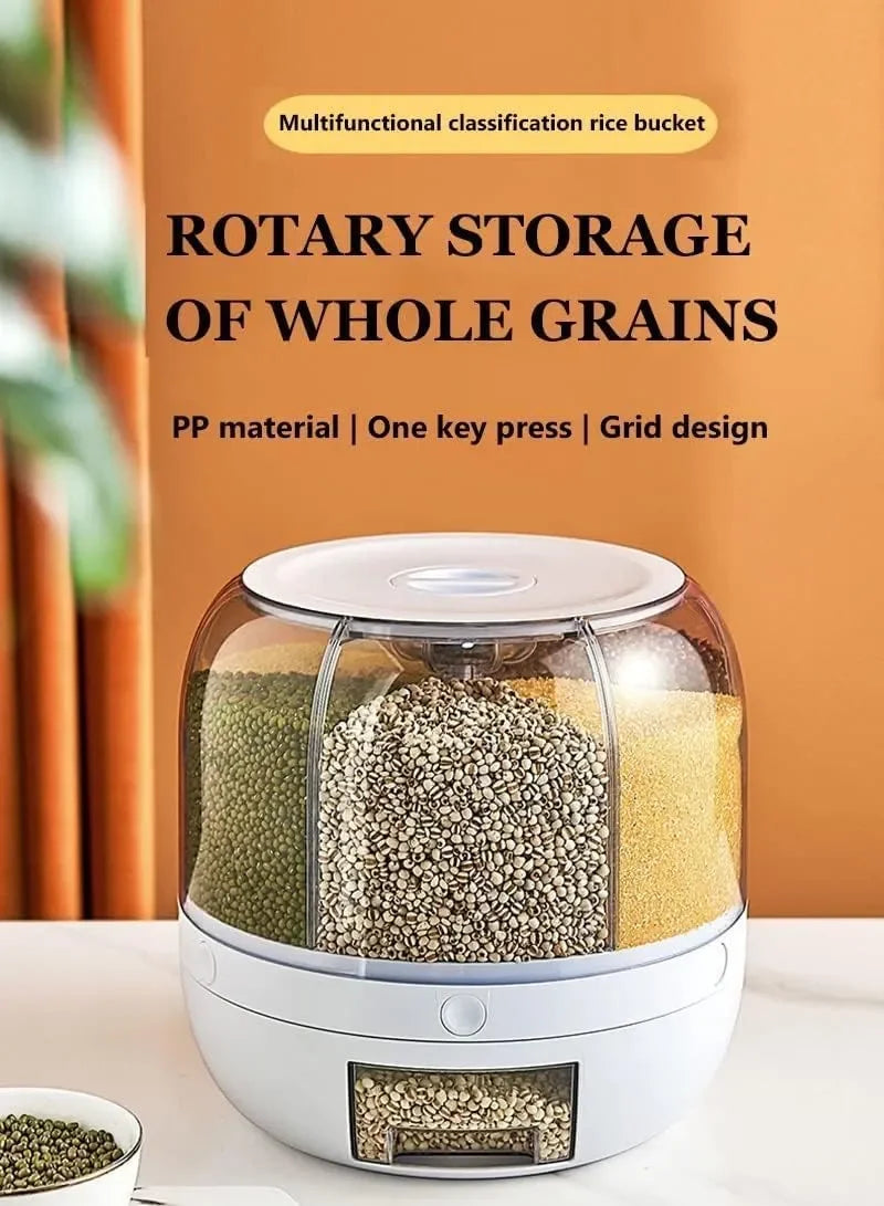 Dravizon 6-grid rotating cereal and grain dispenser with transparent containers for quick visibility and portion control
