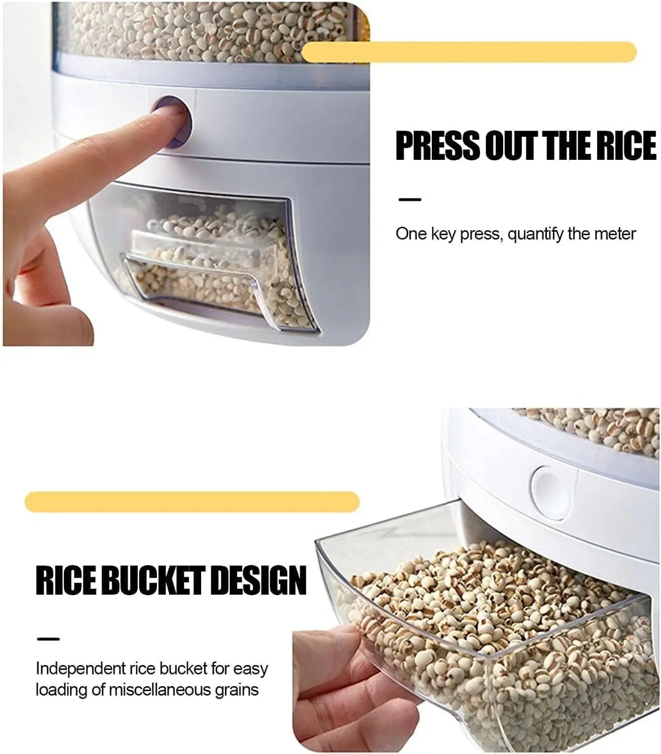 Dravizon 6-grid rotating cereal and grain dispenser ideal for storing cereals, grains, snacks, nuts, and dry foods