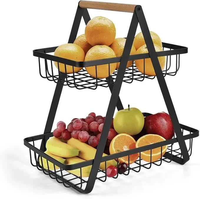 ECVV 2-tier metal fruit basket with a stylish design for organizing fresh fruits on kitchen countertops