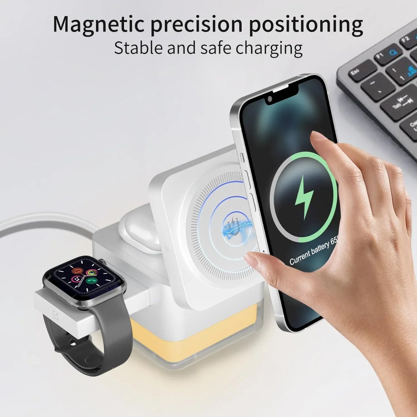 Heco 3-in-1 magnetic wireless charging station with fast charging support for compatible devices
