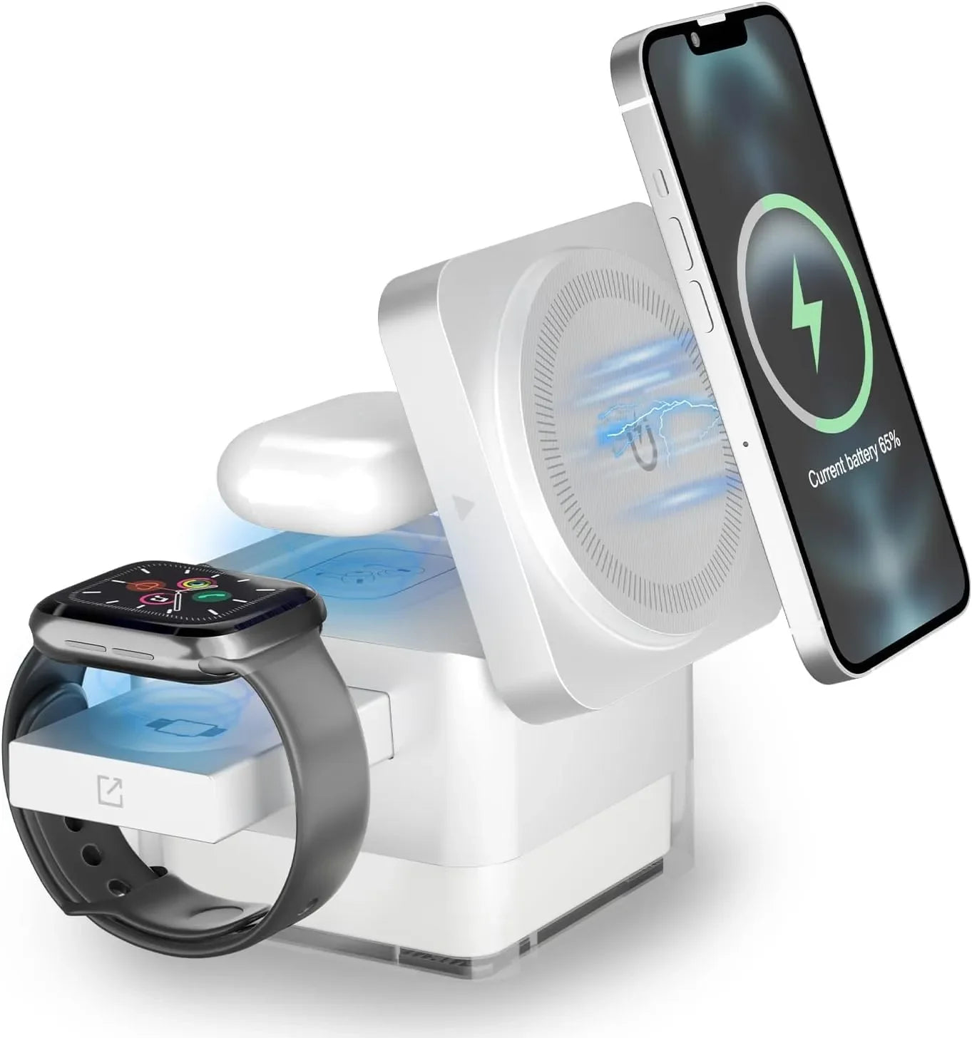 Heco 3-in-1 magnetic wireless charging station featuring a compact foldable dock for travel and everyday use