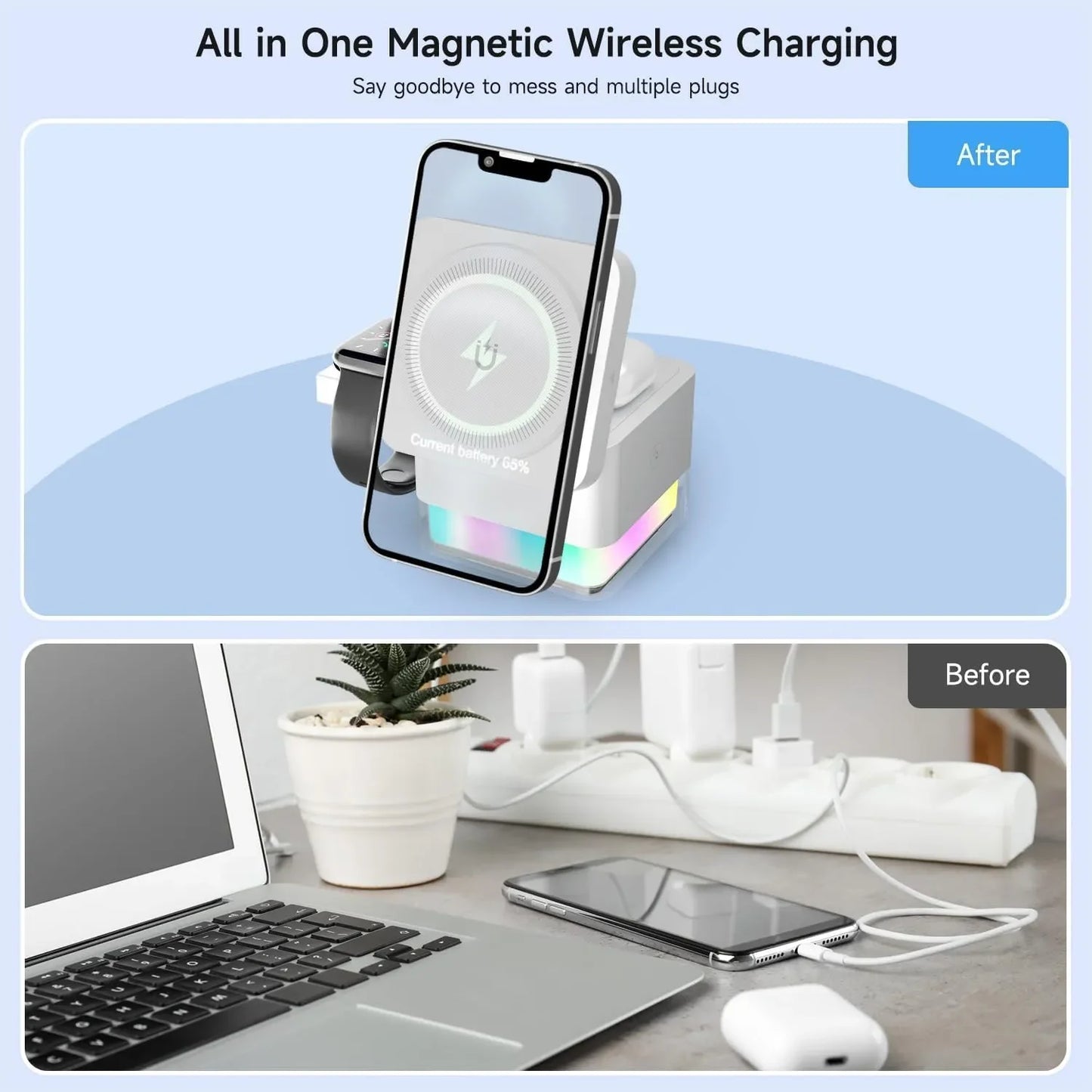 Heco 3-in-1 magnetic wireless charging station featuring a sleek modern dock design for organized charging setup