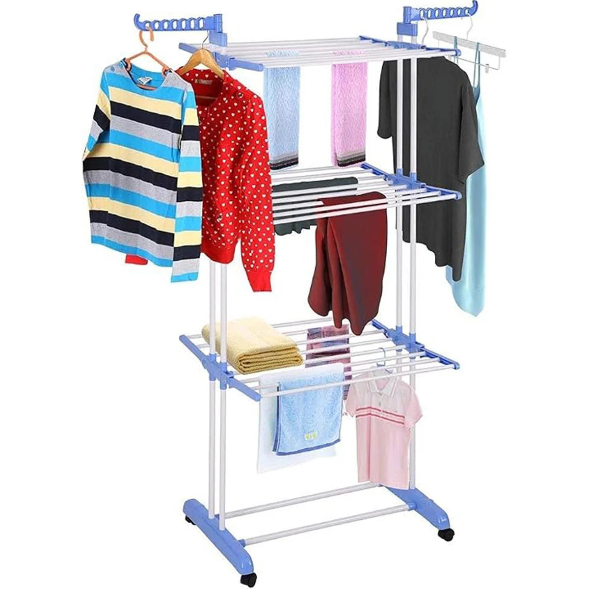 3-Tier Foldable Clothes Drying Rack with Wheels