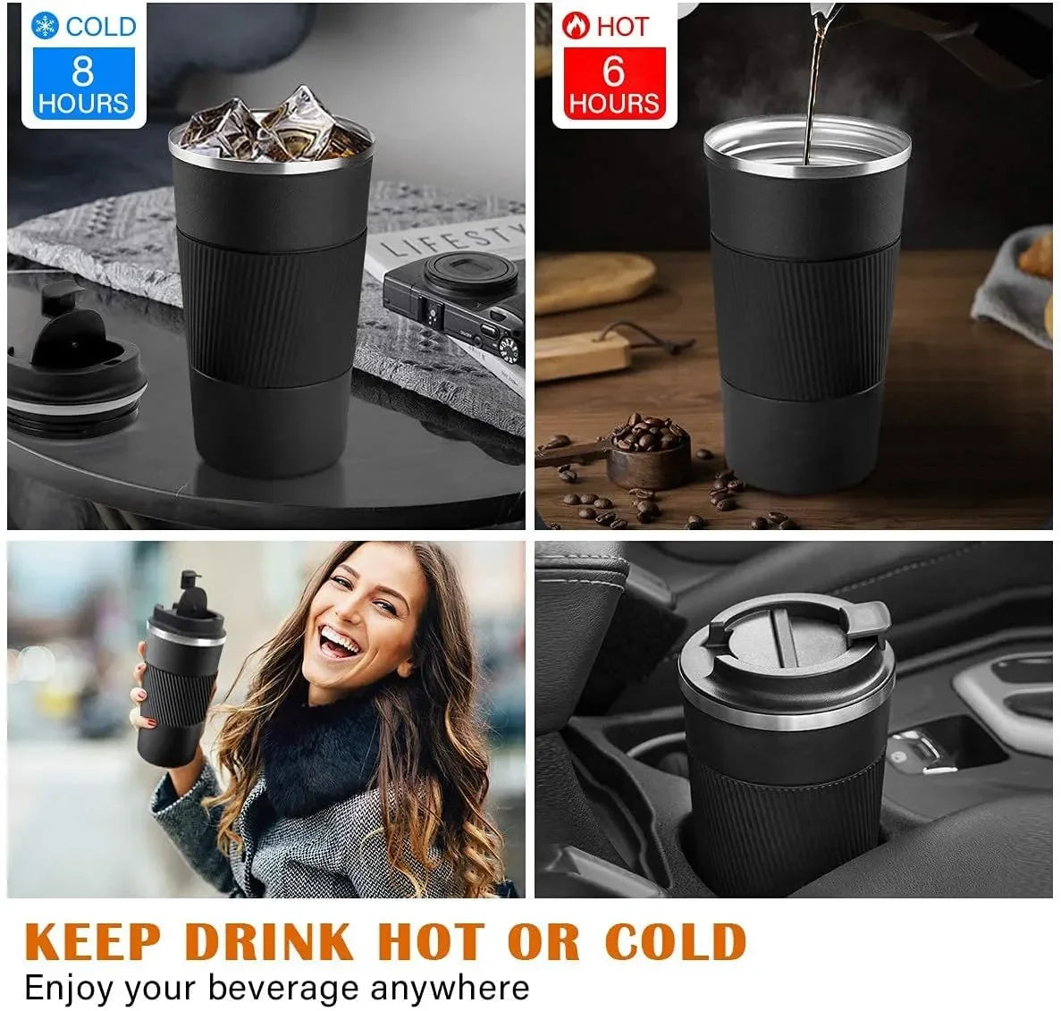 Necomi 510ml insulated travel coffee mug ideal for coffee, tea, water, and other beverages at home, work, or on the go
