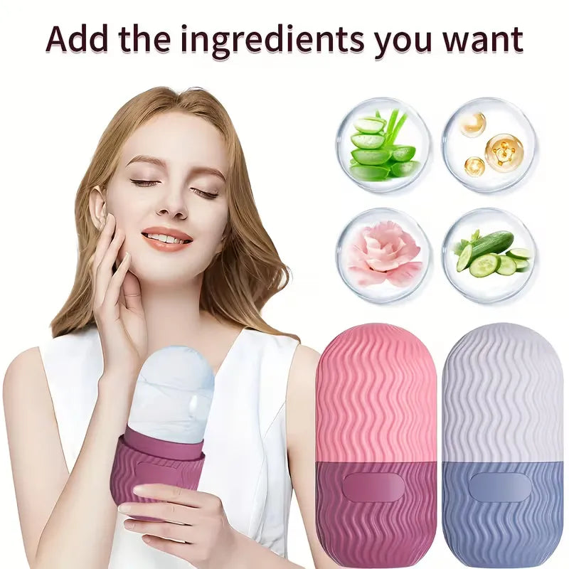 NNewvante facial ice roller with a reusable silicone mold that can be filled with water or skincare ingredients before freezing