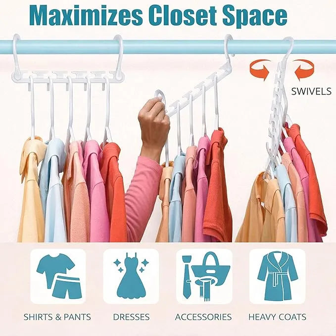 Pang Qi 8-pack magic space-saving hangers ideal for organizing shirts, jackets, dresses, pants, and everyday clothing