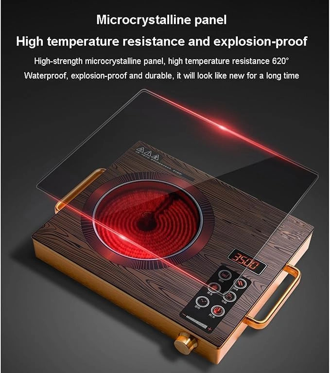 Portable infrared electric cooktop featuring an easy-to-clean surface and precise temperature control