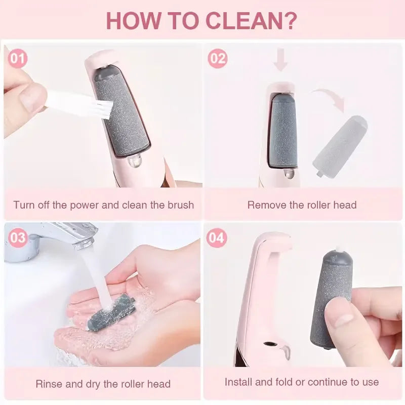 Rechargeable electric foot file callus remover designed to gently exfoliate rough heels and dead skin for softer feet