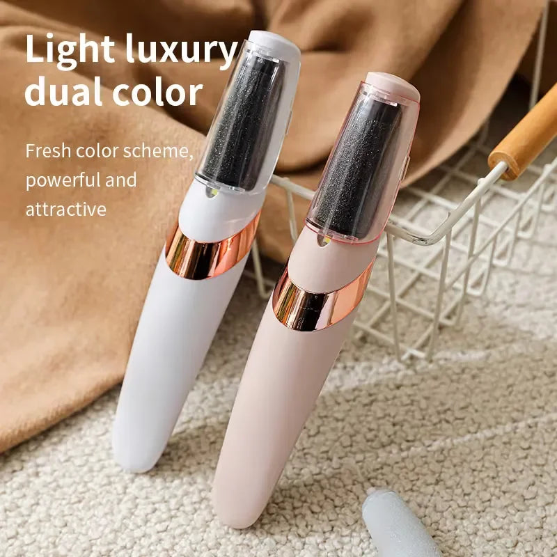 Rechargeable electric foot file callus remover with powerful rotating rollers for professional-quality foot care at home