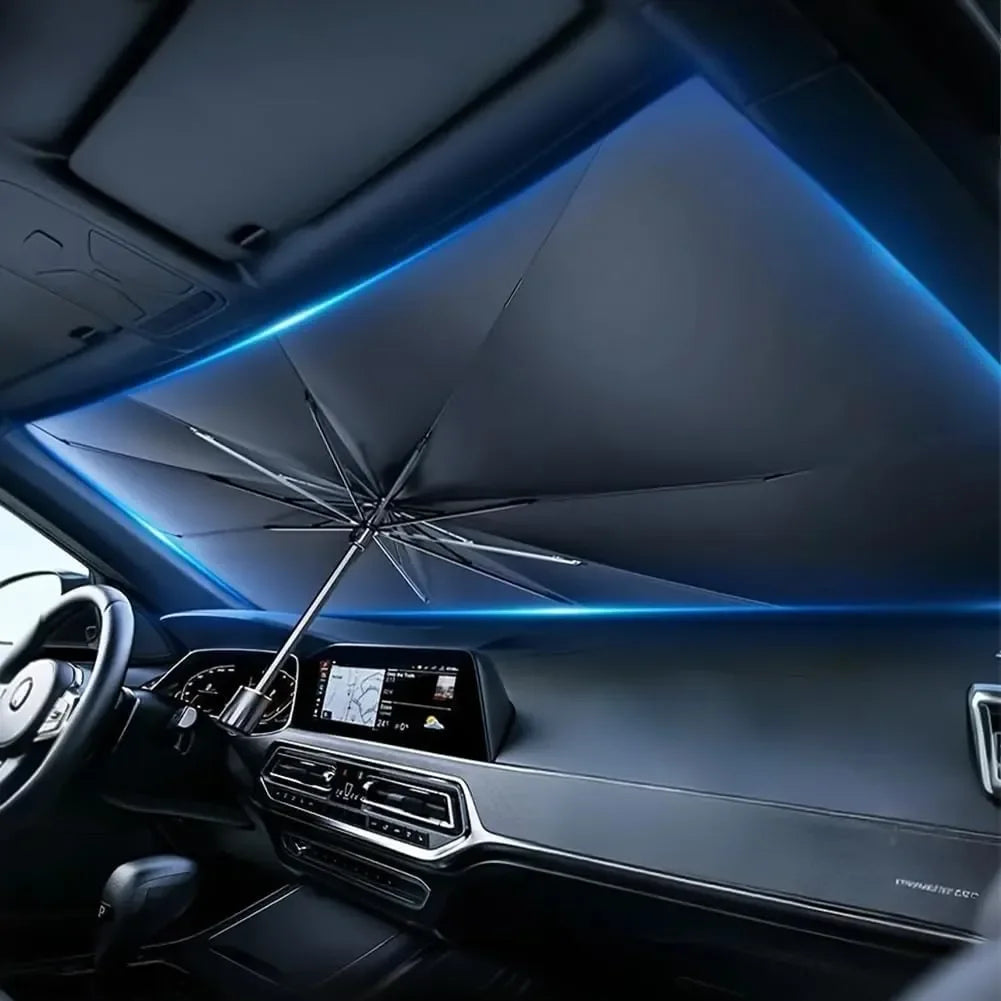 Zomo foldable car windshield sun shade featuring an umbrella-style design for quick installation and storage
