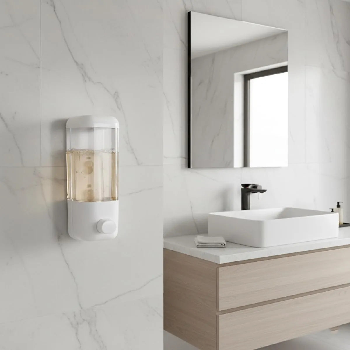 Zomo wall-mounted refillable soap dispenser for convenient dispensing of liquid soap in bathrooms and kitchens