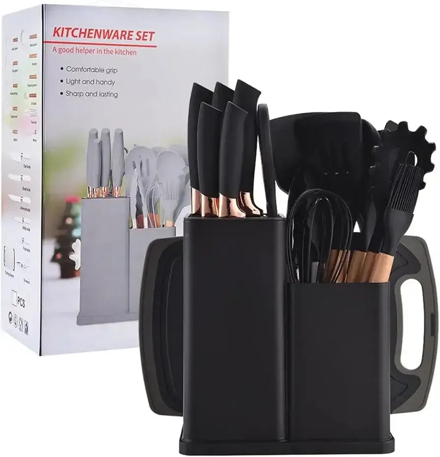 19-piece premium silicone kitchen utensil and knife set with complete non-stick cooking tools for modern kitchens