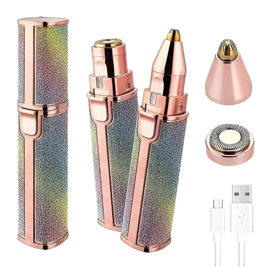 2-in-1 rechargeable facial hair and eyebrow trimmer for precise, gentle grooming of facial hair and brows