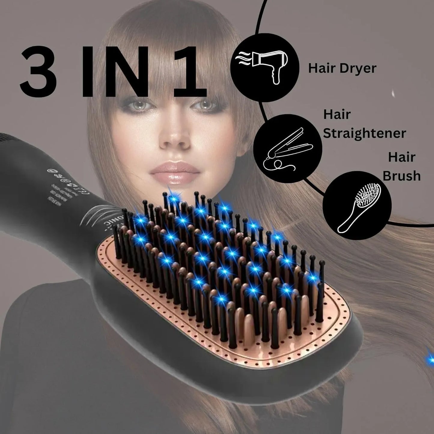 3-in-1 professional hair dryer brush delivering salon-quality styling for all hair types at home or while traveling