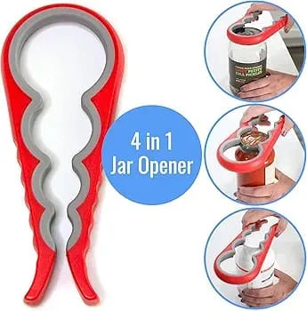 4-in-1 multi-function jar opener suitable for home kitchens, seniors, and anyone needing extra grip for opening containers