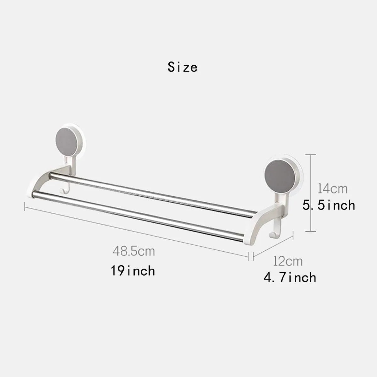 ZOMO No-Drill Double Towel Bar with Hooks - 19 Inch