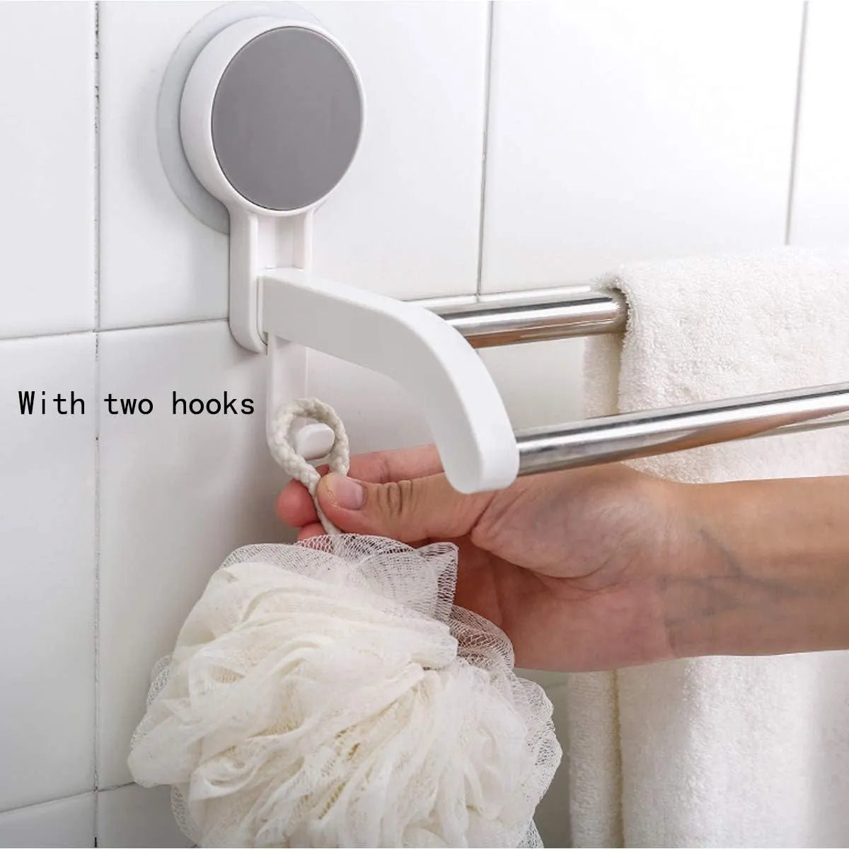 ZOMO No-Drill Double Towel Bar with Hooks - 19 Inch