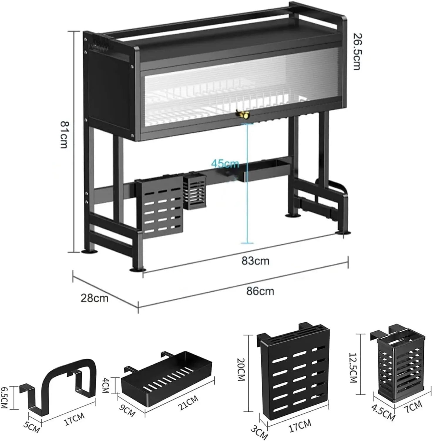 XAOSU Over the Sink Dish Drying Rack with Dust-Proof Cabinet - 86cm