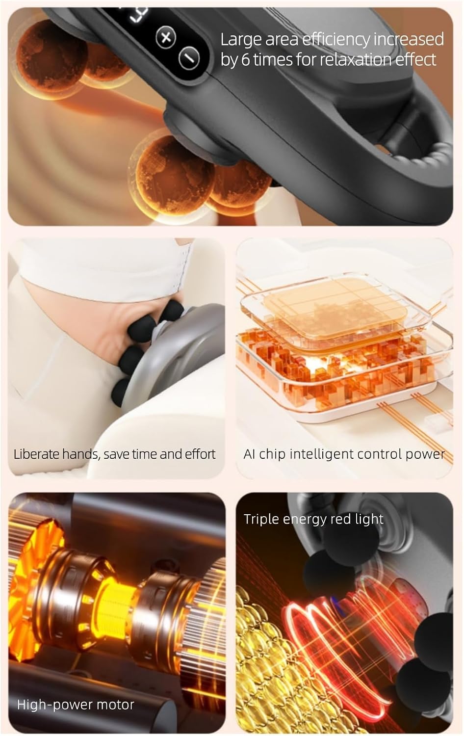 6 Head Electric Massager - Deep Tissue Massage with 9 Levels & 9 Modes