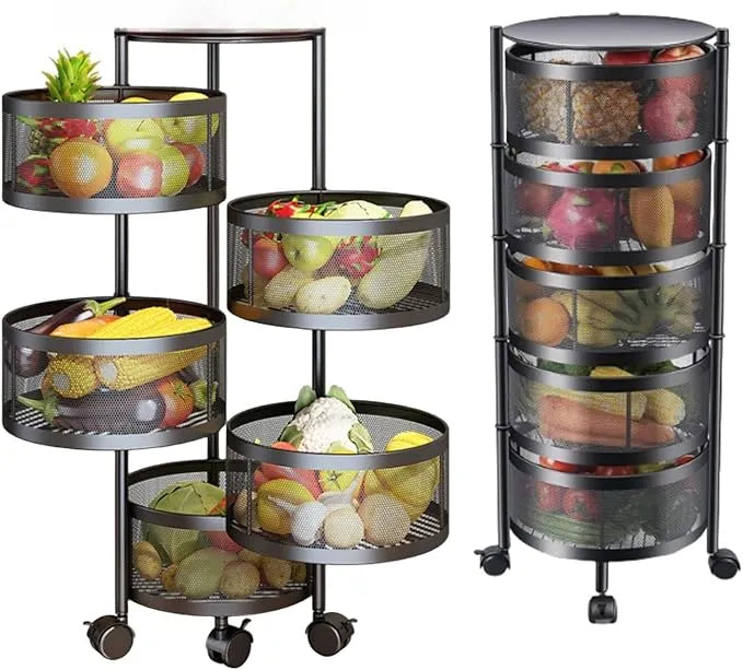 SKY-TOUCH 5-Tier Rotatable Kitchen Vegetable Storage Rack - Black