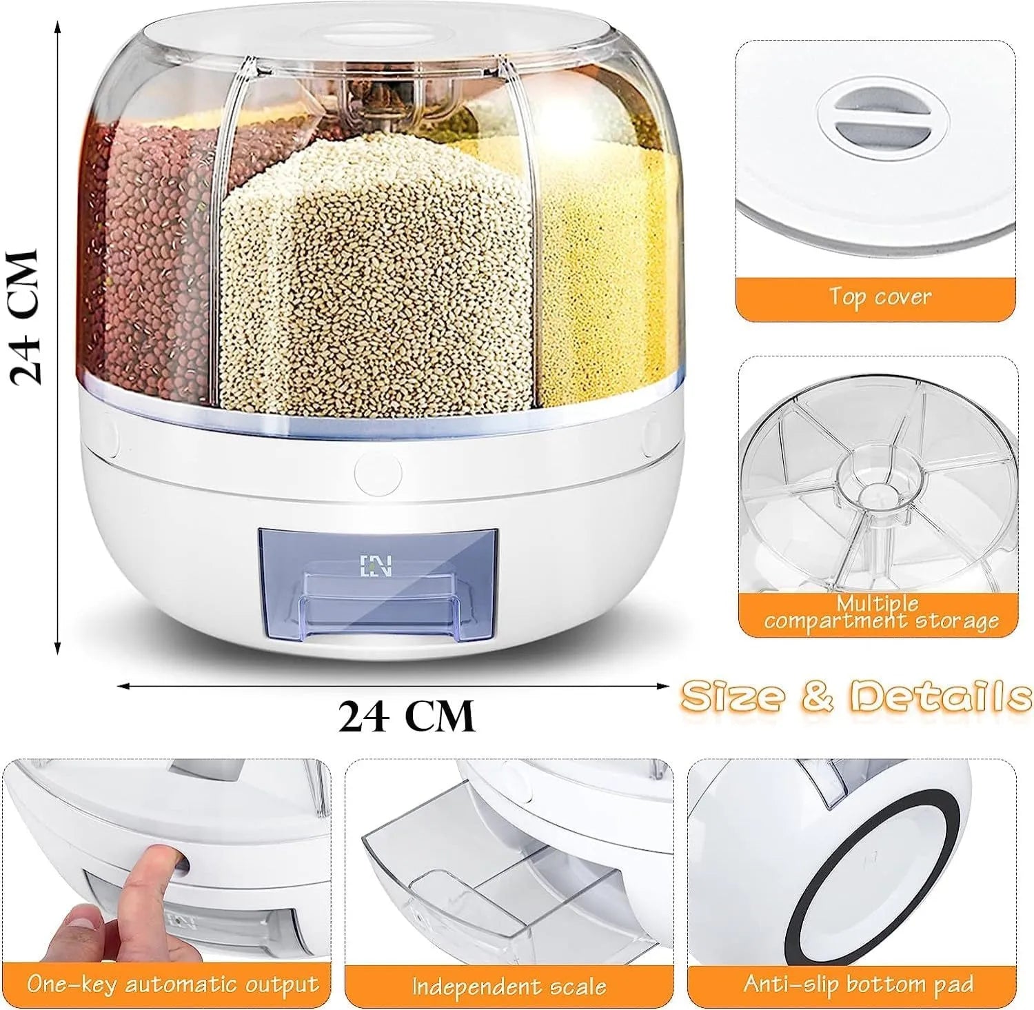 Dravizon 6-Grid Rotating Cereal and Grain Dispenser by ZOMO