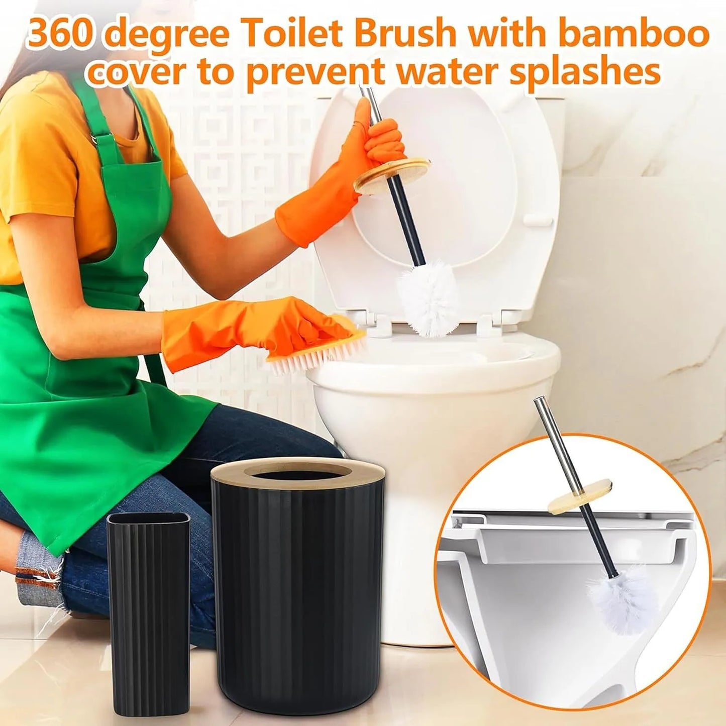 Vantoria 6-Piece Black Bathroom Accessories Set – Modern Organizer with Bamboo Accents