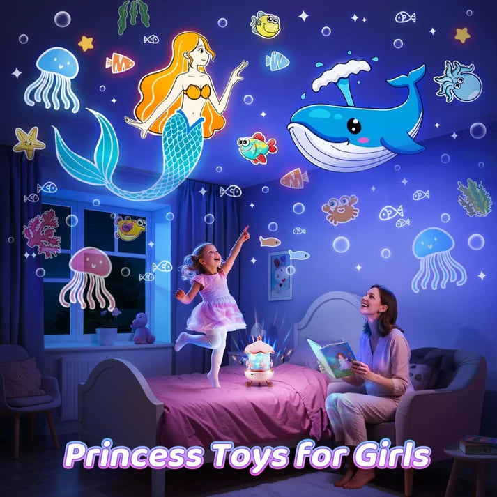 Bunny Night Light Projector - LED Lamp with 6 Rotating Films, Star Projection for Kids Room Decor