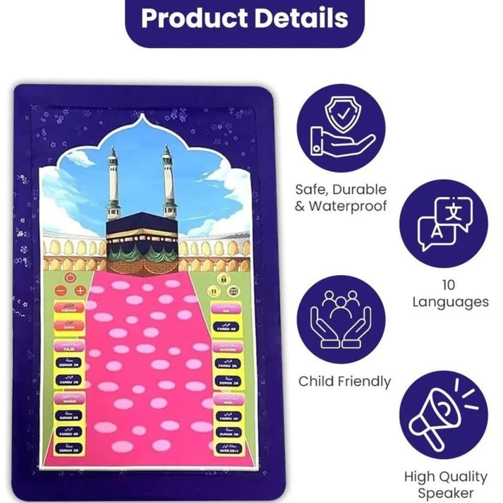 Kids Educational Prayer Mat  - Islamic Learning Salah Mat