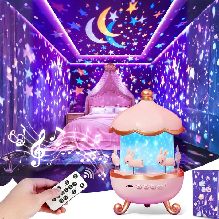 Bunny Night Light Projector - LED Lamp with 6 Rotating Films, Star Projection for Kids Room Decor