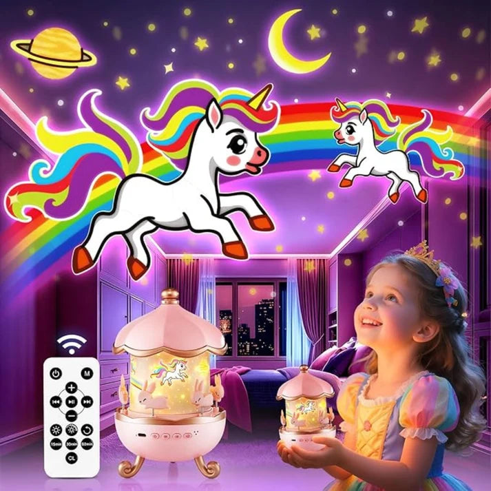 Bunny Night Light Projector - LED Lamp with 6 Rotating Films, Star Projection for Kids Room Decor