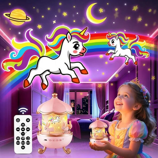 Bunny Night Light Projector - LED Lamp with 6 Rotating Films, Star Projection for Kids Room Decor
