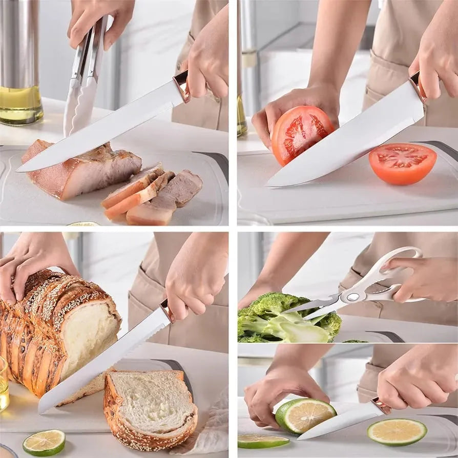 19 Piece Premium Silicone Kitchen Utensil & Knife Set - Black/Wood