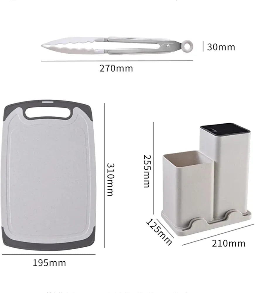 19 Piece Premium Silicone Kitchen Utensil & Knife Set - Black/Wood