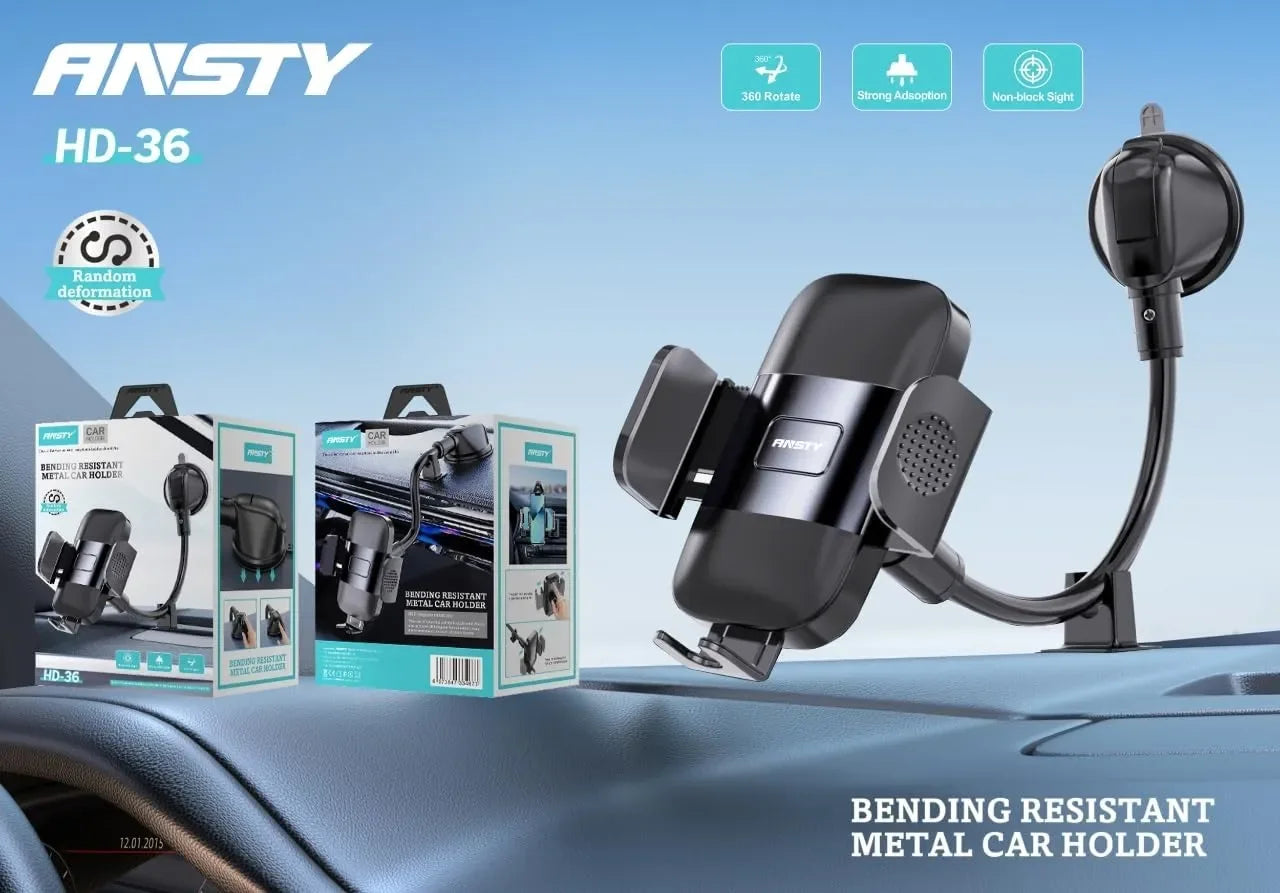 Ansty HD-36 universal car phone holder with a 360-degree rotating mount for portrait and landscape viewing