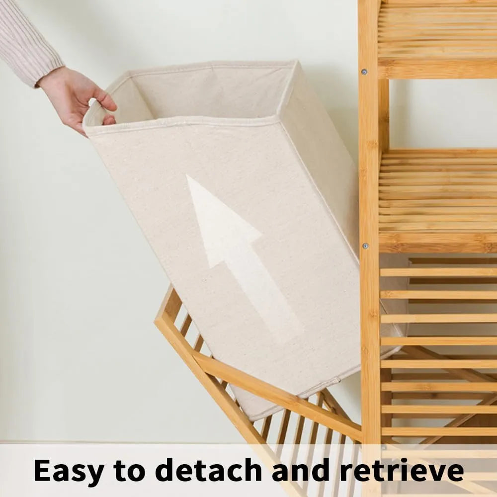 Bamboo laundry hamper with 2-tier storage designed with a natural wood finish for functional and modern home organization