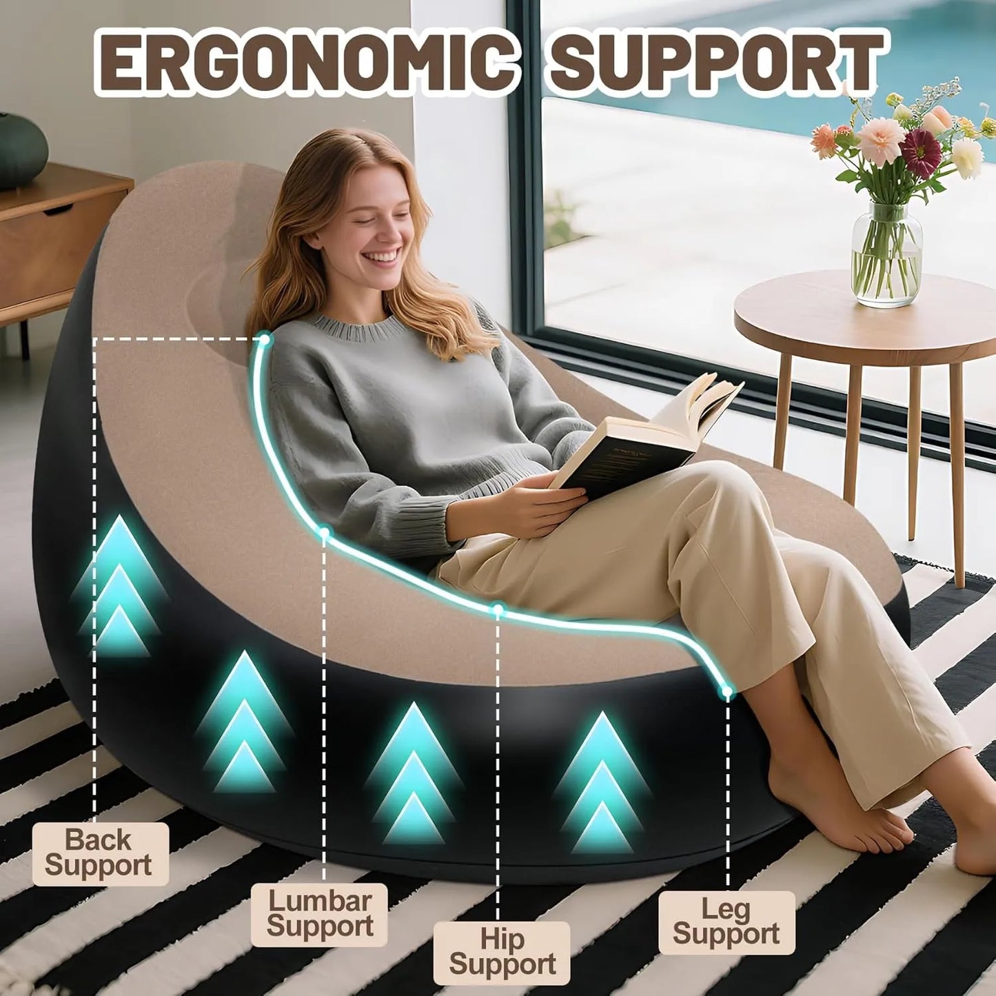 Chsuiwe portable inflatable sofa ottoman set made from durable, puncture-resistant material for reliable everyday comfort