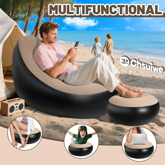Chsuiwe portable inflatable sofa ottoman set with a comfortable design supporting up to 300 lbs