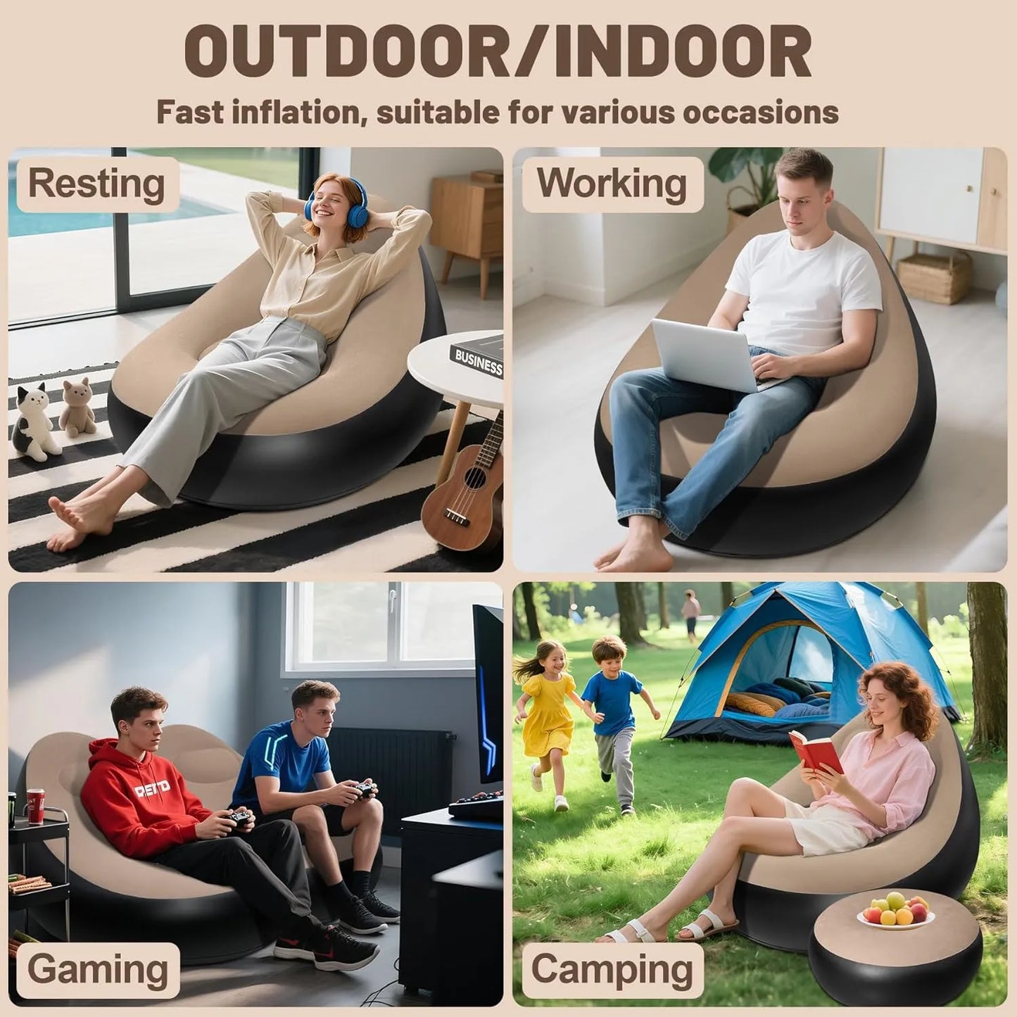 Chsuiwe portable inflatable sofa ottoman set featuring a lightweight, inflatable design for indoor and outdoor relaxation