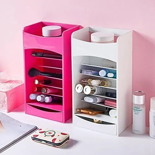 Cosmake 6-layer upright cosmetic organizer with multi-tier storage for makeup, skincare, and beauty essentials