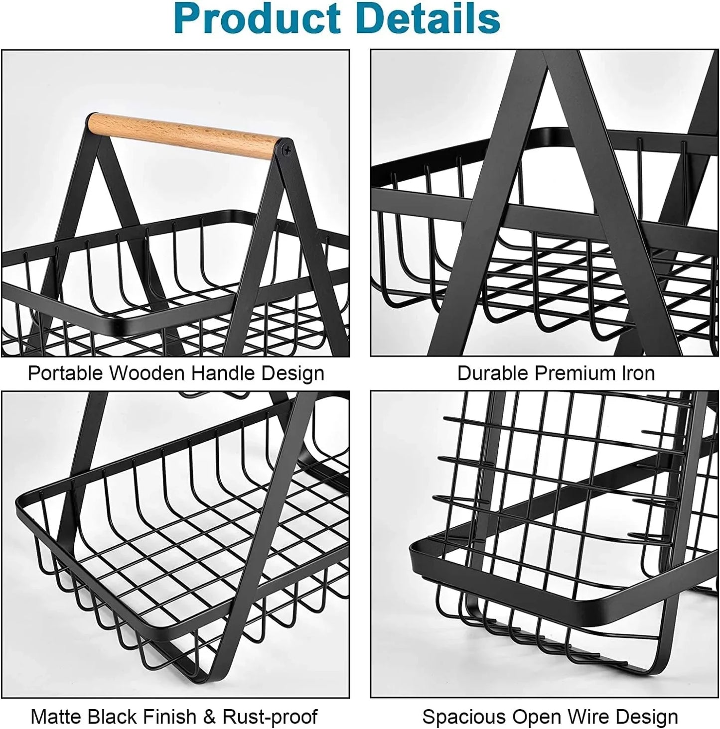 ECVV 2-tier metal fruit basket providing organized countertop storage while keeping produce easily accessible