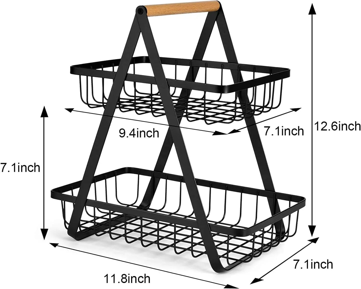 ECVV 2-tier metal fruit basket ideal for storing apples, oranges, bananas, vegetables, and everyday kitchen essentials