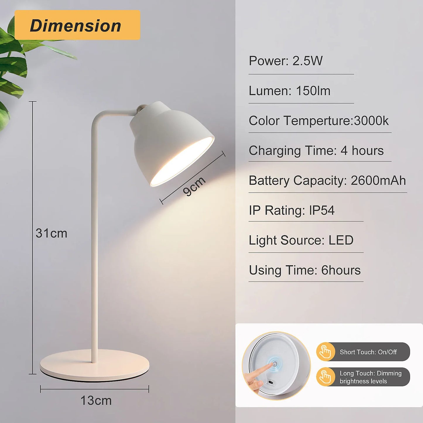 Gesto rechargeable LED desk lamp with a lightweight, portable design for home, office, and travel use
